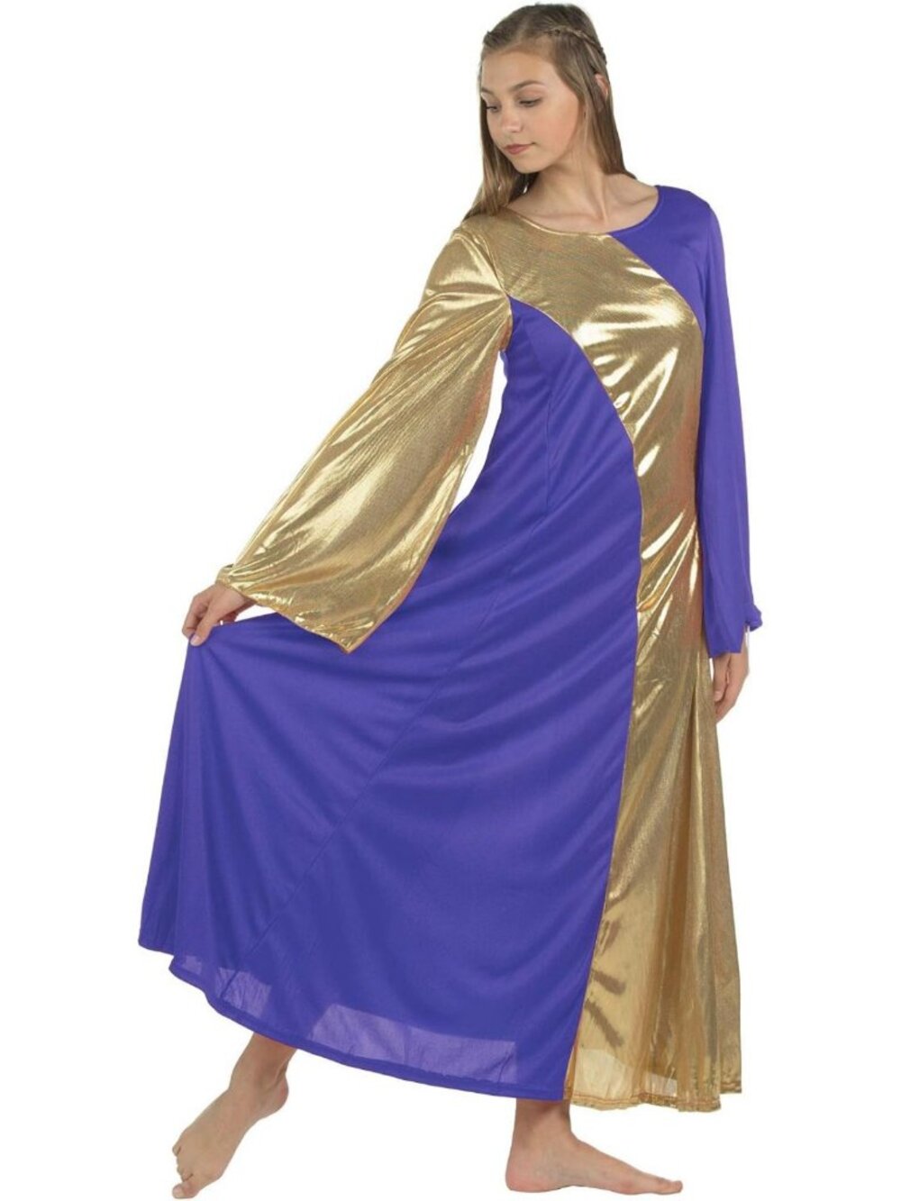 Asymmetrical Bell Sleeve Dance Dress for Women - Elegant Performance Outfit